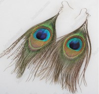 pendientes pavo real pluma grandes